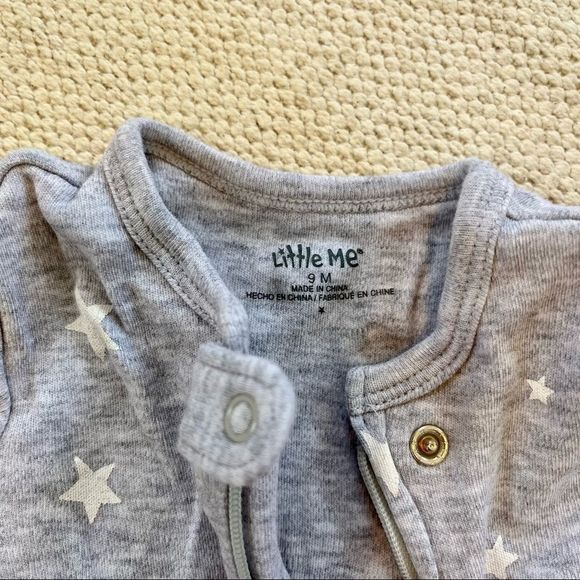 Little Me Baby Footie — gray and white stars - Picture 3 of 6